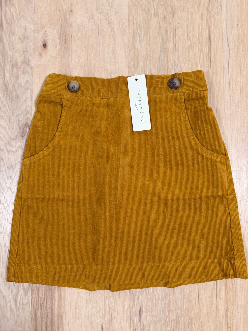 Girls Corduroy A-Line Skirt in Rust Brown with Elastic Waist